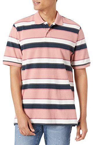 Amazon Essentials Polo en Coton Piqué à Coupe Classique (Grandes Tailles Disponibles) Homme, Rose Rayures, L