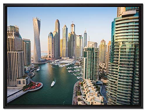 Pixxprint Dubai Metropole Leinwandbild 80x60 cm im Bilderahmen/Wandbild/Schattenfugenrahmen/Kein Poster