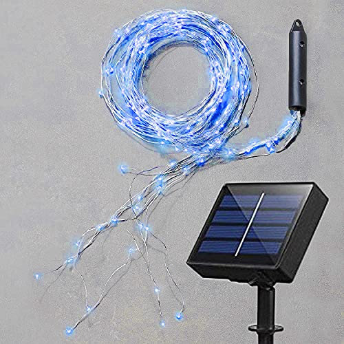 soltuus Solar Fairy String Lights Outside Blue, Multi Strand 180 LEDs Watering Can Light for Outdoor, Waterproof Solar Powered Waterfall Lights, Firefly Bunch Lights for Garden Décor