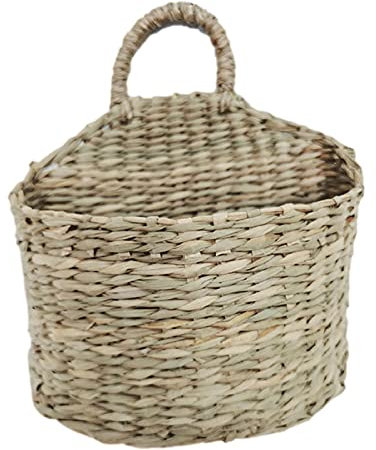 Hangarone Seegraskorb Blumenkorb Hängender Wandkorb, Natürliche Handgemacht Wasserpflanzen Geflochten Blumentopf mit Einzel Griffen, Obstbrot Lagerung Korb für Hausgarten Hochzeit Wanddekoration