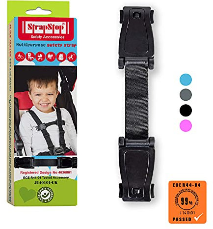 The Original Strap Stop Anti Escape Car Seat Strap — UK Made, Crash Tested, ECE R44-04 & R129 Passed Buckle up Houdini Straps — Multi-use & Impossible to Unlock (1 x Car Seat Safety Clip)