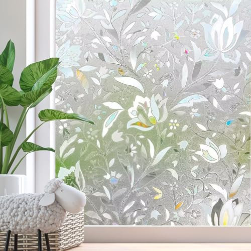 Zindoo 3D ohne Klebstoff Fensterfolie Dekorfolie Sichtschutzfolie Blumen Tulpe Folie (44.5 x 400 cm)