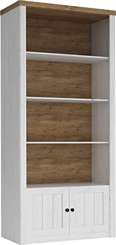 Regal 90 cm Prowansja R1 Bücherregal 4 Einlegeboden 2 Türen (Kiefer Weiß/Lefkas Eiche)
