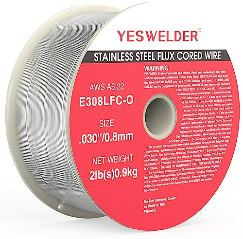 YESWELDER Edelstahl Flux Cored MIG Draht, E308LFC-O .030-Durchmesser, 0,9 kg, starke ABS-Kunststoffspule, Schweißdraht