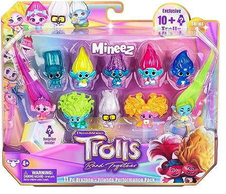 DREAMWORKS TROLLS – Gemeinsam Stark, Mineez, 11 Stück, Performance-Packung „BroZone und Freunde“, 11 3,8 cm große Mineez-Sammelfiguren und 1 Zubehörteil