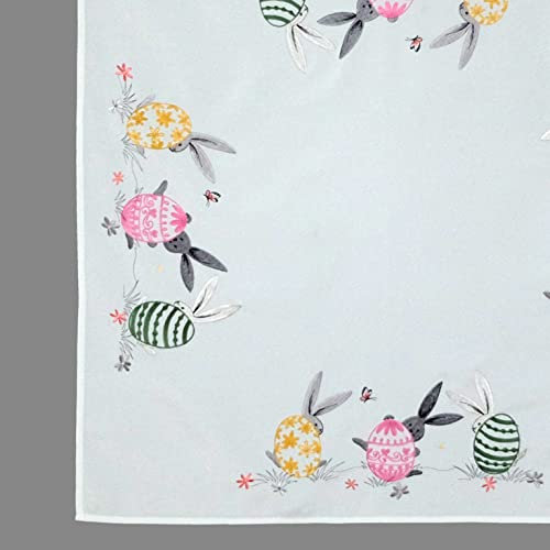 Tischdecke Ecru bunt für Ostern mit Stickerei Ostereier und Osterhasen Frühling (85 x 85 cm)