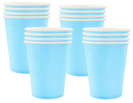 16 Stück Pappbecher,250ml Becher Papier Hellblau Partybecher Trinkbecher Hochzeit Einwegbecher Disposable Cups für Hochzeit,Kinder DIY,Partybedarf,Tee,Heißen und Kalten Getränken Einwegkaffee Becher