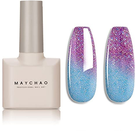 MAYCHAO Color Changing Gel Nail Polish Purple to Blue Temperature Change Gel Polish Soak Off Nail Lamp Nail Art Manicure Salon DIY at Home