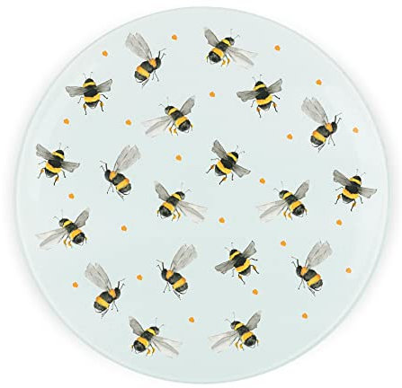 Bees Round Glass Worktop Saver - Painted Bumble Bees by Rhiannon Chauncey - Textured Kitchen Chopping/Cutting Board Worktop Protector with Non-Slip Feet 30cm x 30cm (12 x 12)