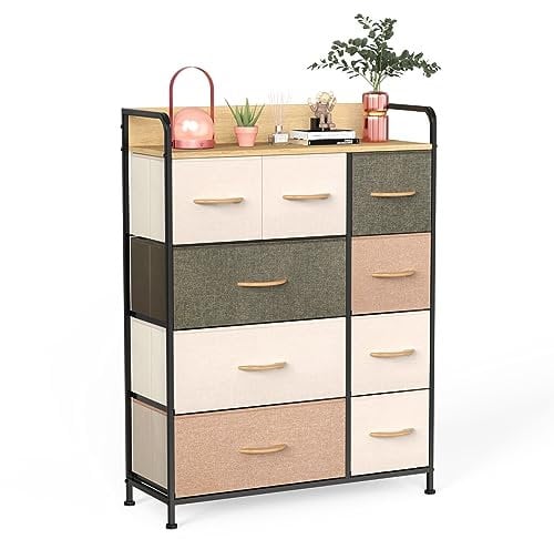 Chleby Kommode aus Stoff, Schrank mit 9 Schubladen aus Stoff Aufbewahrung Kommode Schrank Stoff Sideboard für Schlafzimmer, Kinder, Flur Bunt…