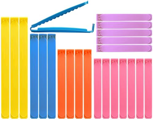 OUTTELL Food Clips 22 Pcs with Storage Bag, Bag Sealing Clips for Sealing Food Storage Bags, Food Bag Clips in 5 Colors, Reusable Plastic Bag Clips for Food Storage for Sandwiches and Snacks (22 Pcs)