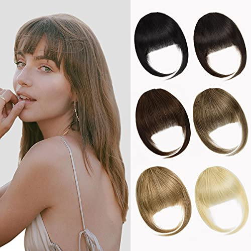 PARXITN Pony Haare Clip in Pony menschliche Haarverlängerungen flache Gesicht Fransen Pony menschliche Haare Stücke für Frauen Schwarz