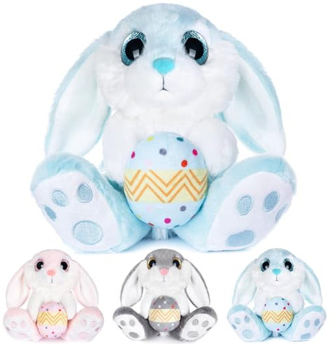 My OLi Osterhase Plüsch Hase mit Osterei 20cm Kuscheltier Hase Stofftier Kuscheltiere Schlappohren Sitzend Kuschelhase Plüschtiere Für Mädchen Kinder Jungen-Blau Farbe
