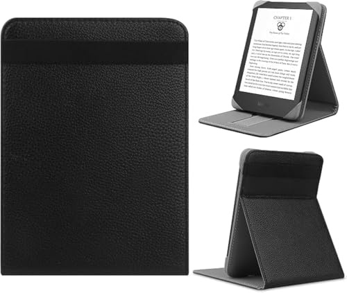 HoYiXi Universal Hülle für 6,6.8/7 Kindle Paperwhite/Colorsoft/Signature Edition 2024-2021 Kompatibel mit 6-6.8 Kobo/Pocketbook/Tolino/Sony eReaders Leder Stand Schutzhülle,Schwarz