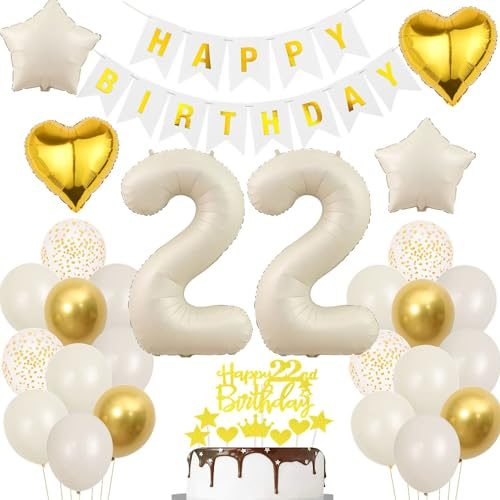 Weißer Luftballon 22. Geburtstag Deko Beige Gold, Boho Stil