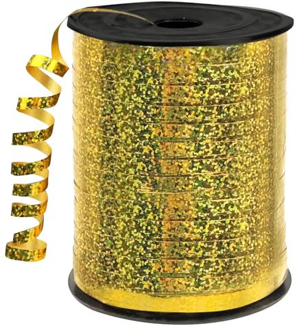 450 Meter Geschenkband Gold - DATEFUN 5mm Schleifenband Gold - Glitzer Ringelband Ballonband für Weihnachtsdeko, Ballonverschlüsse, Geschenkverpackung, Hochzeitsdeko