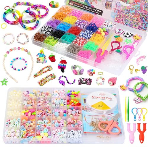 Elekin Loom Bänder Set, 2 Boxen Basteln Mädchen 6 7 8 9 10 jahre, Bunte Gummibänder Kit Armbänder Selber Machen