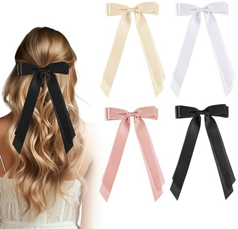 Ouligay 4 Stück Haarschleife Damen Satin Haarschleifen mit Schleife Haarspangen Schleifen Haare Hair Bows Clip für Damen Mädchen Frauen