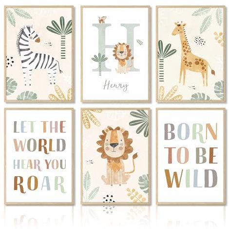 Dazzlewall Boho Safari Afrika Tiere Leinwand Bilder Löwe Drucke, Inspirierende Zitate Kunstdrucke Wandposter für Kinderzimmer Dekor 20x25 cm Ohne Rahmen 6er Set