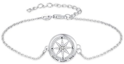 ZIPPICE Kompass Armband 925 Sterling Silber Zirkonia Armband Kompass Armbänder Damen Inspirierender Armband Armbänder Graduierung Schmuck Für Damen Frauen Mama Freundin