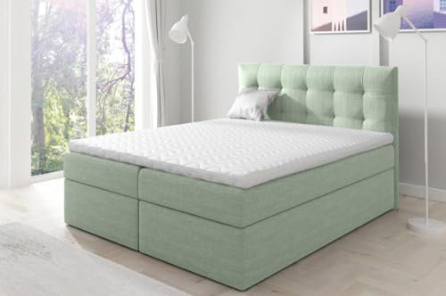 BEAUTY SOFA - Bett - Boxspringbett - Bett mit Matratze, Topper und 2 x Bettkasten - Polsterbett, Doppelbett für Schlafzimmer, Jugendzimmer - Mint (Inari 34) - Boxspringbett 180 x 200cm