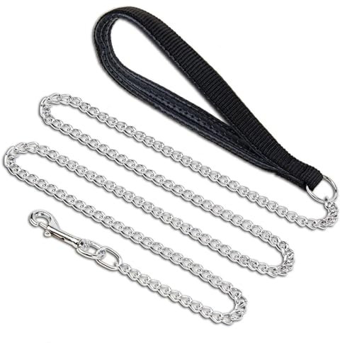 TRHDFW Gothic leather leash Dog leash Dog leash Pet leash can be twisted to prevent loss of strong white chain rope
