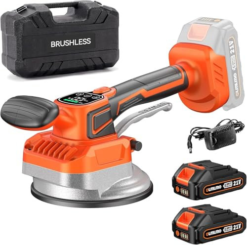 Olmlmo Vibratore per Piastrelle, Max.18000 U/min Ventosa Vibrante per Piastrelle, 10 velocità, ventosa da 145mm & 2 batterie – resistente e precisa per pavimenti e pareti