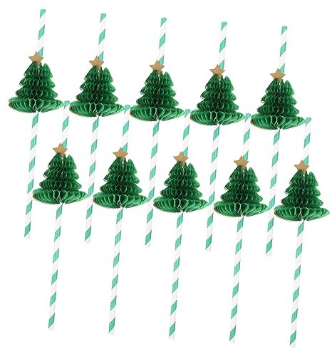 Ciieeo 10 Waben-weihnachtsbaum-strohhalme Papier-trinkhalme Party-zubehör Weihnachtsfeier-strohhalm-