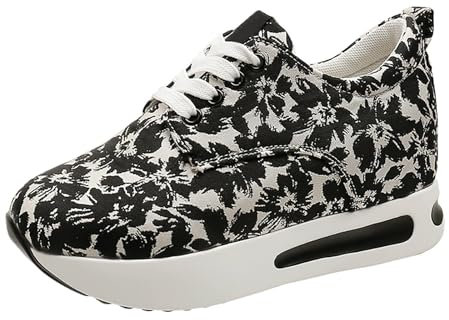 Womens White Pumps Arch Support Shoes for Women Fashion Women's Athletic Casual Shoes Women's Cloth Shoes Comfortable Casual Shoes Womens Slip On Trainers Ladies Black Trainers (Black, 4.5)
