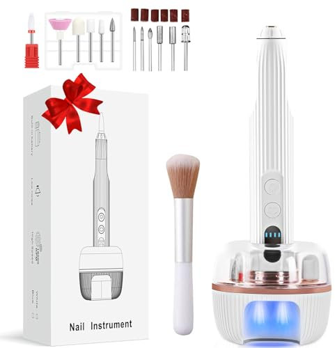 12 in 1 Electric Nail Files, Cordless Electric Nail Files with Dual Charge Modes, 18000RPM 5 Adjustable Speeds, Nail Drill with UV Light Tools for Nail Art DIY, Home or Salon Use, Present for Women
