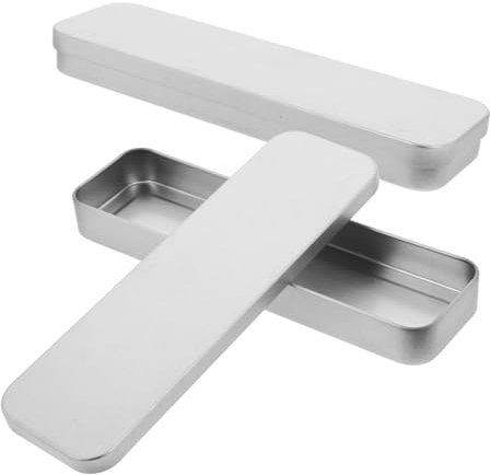 DIYEAH 2pcs Rectangular Tinplate Pencil Box Metal Pen Holder Silver Stationery Organizer School Storage Case for Students