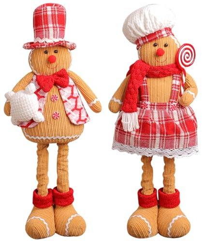 Veesper Pluscia Natalizia di Pan di con Gamba Estensibile 2 Pezzi Maschio e Femmina Bambola da Tavolo di Pan di con Vestiti su Adorabili Decorazioni Natalizie di Pan di per casa,