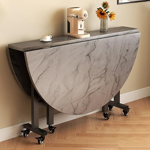 zxhrybh Mesa Plegable Comedor, Mesa Cocina Plegable Móvil, Mesa Plegable Cocina Simple, Mesa Abatible con 6 Ruedas, para Cocina, Comedor(Gray,55.1in/140cm)