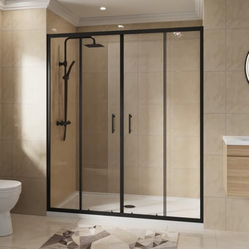 NRG 1600 x 1900mm Bathroom Shower Enclosures Double Sliding Shower Door 6mm Safety Glass Black Framed