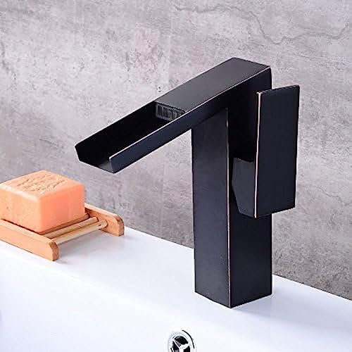 Grifos para lavabo de baño, grifo para lavabo, grifo antiguo negro, grifo para lavabo debajo del mostrador, grifo de cascada retro, grifo para lavabo, grifo de agua fría y caliente, grifo para lavabo,