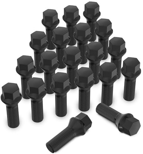 20 Stück MIKKUPPA Radschrauben Radbolzen M12x1,5 - Schaftlänge: 28mm,Kegelbund 60°,Schlüsselweite :17mm (Schwarz)