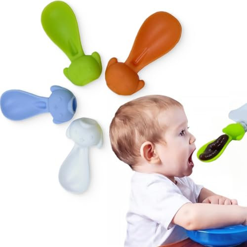 WUMZIRA Cuillères en Silicone pour Bébé Embouts de Gourde: Nettoyage Facile, Étanche, pour Alimentation de Plus de 3 Mois, Idéal Aliments Bébés, Diverses Gourdes, Pack de 4