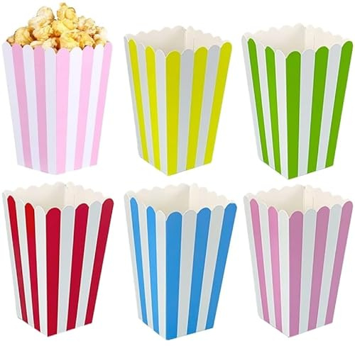 50 Piezas Raya Cubo Palomitas De Papel,Bolsas De Palomitas De Maíz | Cajas De Palomitas,Bolsa De Palomitas para Boda, Cumpleaños Fiestas, Noche De Cine O Navidad