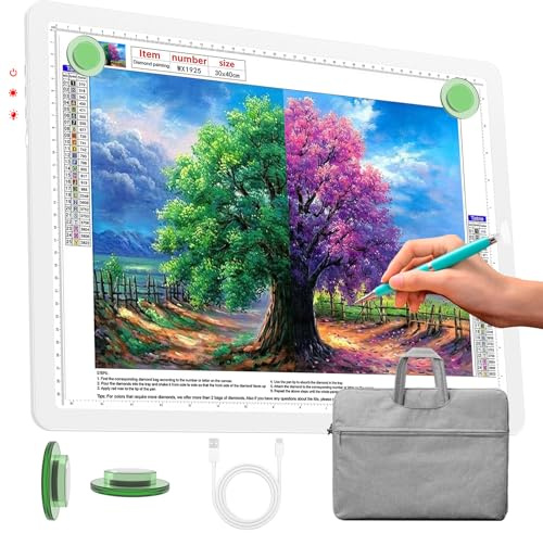 Phylosal Wiederaufladbares A3-Lichtpad mit Tragetasche, ultradünner magnetischer Tracing-Lichtkasten zum Zeichnen, Diamant-Kunstmalerei Leuchttafel mit Seitentaste, superheller Leuchttisch zum