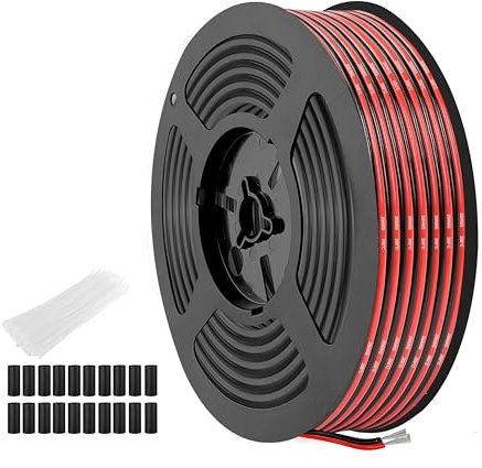 THUN-CT 0,52 mm² (20 AWG) Cavo silicone rosso e nero accoppiato, 25m, flessibile e resistente al calore, filo in rame stagnato, per strisce LED, 12V/24V DC, progetti elettrici e fai-da-te
