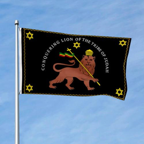 Drapeaux De Jardin Rastafarian Conquering Lion Of Judah Bannières Extérieure Imperméabiliser Drapeaus Décoratif Résistant Drapeau fierté Pour Défilé Célébrations Balcon 90X152CM