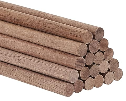 BENECREAT 20 Pieza de Varillas de Madera de Nogal Negro, Varilla de Madera de 40cm X 6mm, Sin Terminar, para Manualidades de Carpintería, Surtido