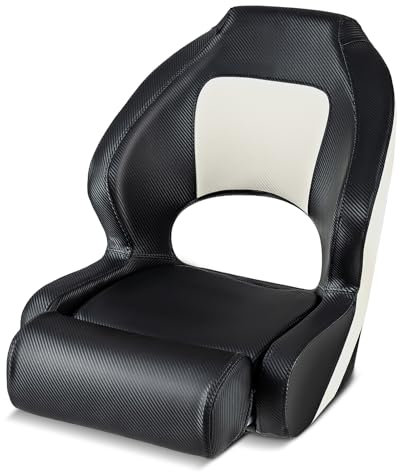 GOPLUS Bootssitz 1 Stück, 70 x 56 x 62 cm Bootsstuhl mit hoher Rückenlehne, klappbarer Beinstütze, gepolstertem Sitz und PVC-Bezug, bequemer Steuerstuhl Kapitänssitz Kapitänsstuhl für Boot Yachten