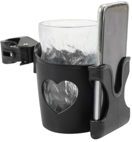Pram Cup Holder, Stroller Cup Holder With Phone Holder, Handlebar Water Bottle Holder For Stroller, Pram Drink Coffee Cup Drinking Bottle Storage Clip For Bike Pushchair Wheelchair Walker Bicycles