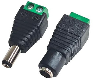 Eli-online 1 Paar DC Stecker & Buchse Set – 2.1 x 5.5mm (Male + Female) – Stromanschluss Adapter für CCTV Kamera, LED, DIY Netzteil – Schraubklemmen – Kein Löten nötig