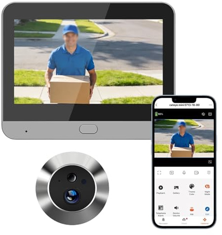 Visiophone Connecté Interphone Vidéo Connectivité WiFi 2,4 GHz, 1080P Judas Numérique Caméra avec 4.3 Pouces Moniteur, PIR Motion Detection, Vision Nocturne