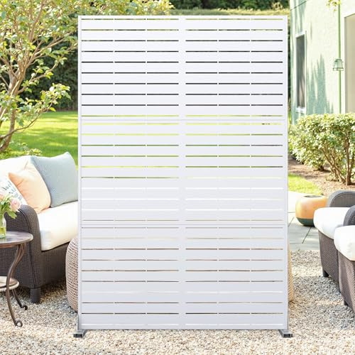 GarveeTech Paravent Outdoor, 120x180cm Freistehender Sichtschutz aus Stahl, Windschutz für Terrasse und Garten, Raumteiler für Indoor und Outdoor, Metall Trennwand mit Ständer - E