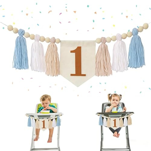 Hochstuhl Banner für 1. Geburtstag Niedlich 1. Geburtstag Deko Mädchen Kreativ 1 Geburtstagsbanner Deko für Mädchen für Kinderzimmer (Blau)