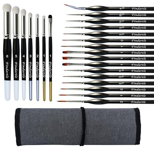 Findartle Pinceles Miniatura Dry Brush, 16 Pinceles para Detalles Finos y 7 Pinceles Secos, Pinceles modelismo drybrush para miniaturas, Warhammer,Citadel, figuritas, maquetas, Pintura por números