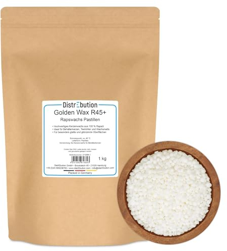 DistrEbution Golden Wax R45+ Rapswachs Pastillen - 1kg Pflanzliches Kerzenwachs für Duftkerzen, Behälterkerzen & Wachsmelts